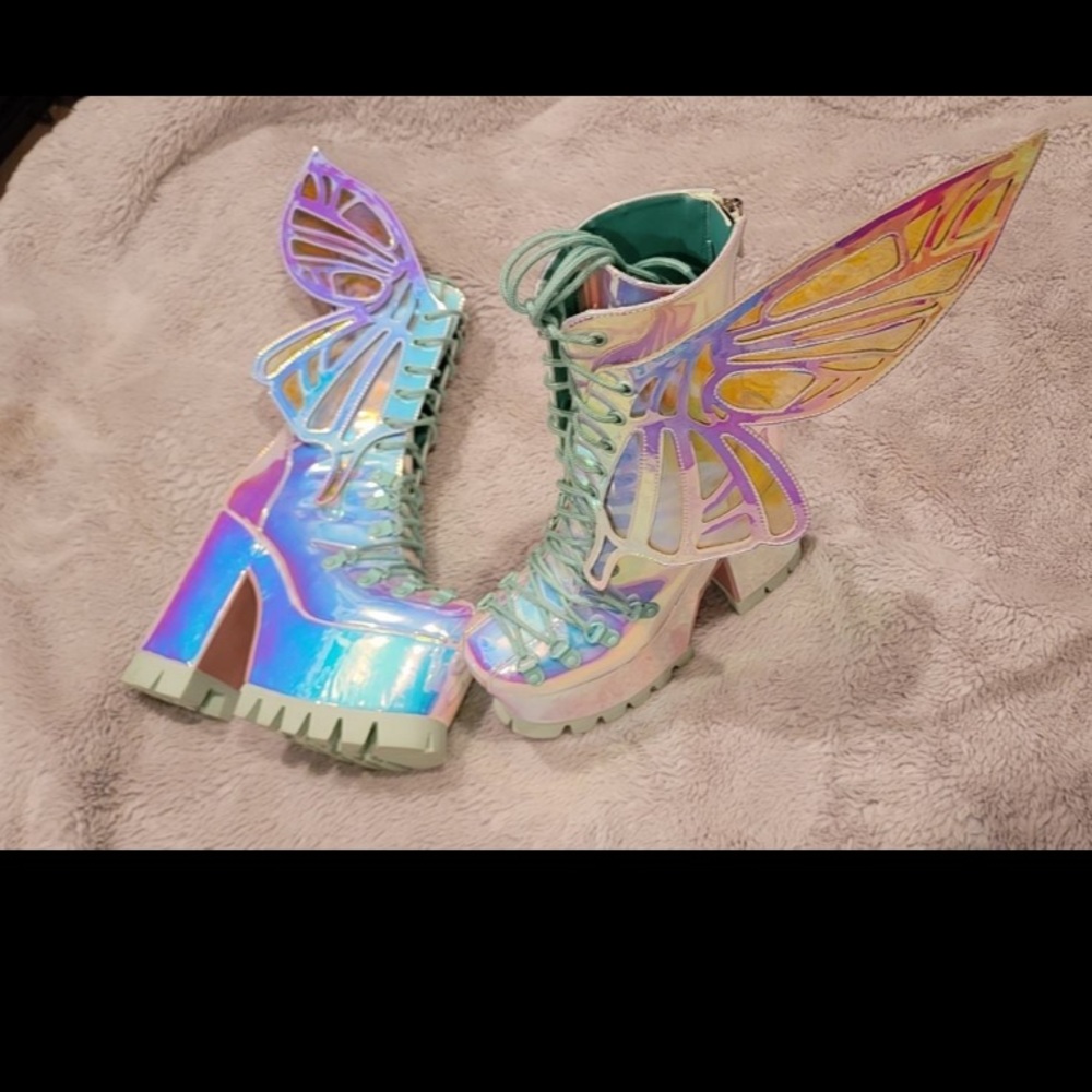 Sugar Thrillz Wings to Fly Holographic iridescent boots